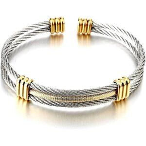 Stainless Steel Twisted Cable Cuff – Adjustable Bracelet for Men & Women